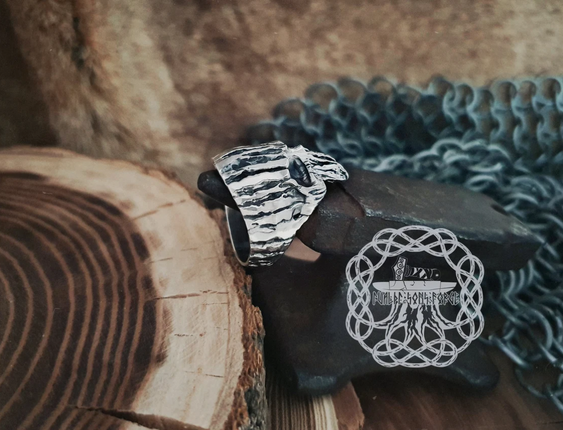 Handmade Sterling Silver Skull Mask Ring. Edgy Biker Jewelry.