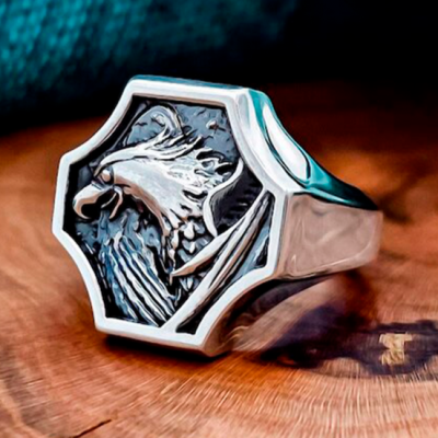 Sterling Silver Eagle Signet Ring. Handmade Animal Jewelry.