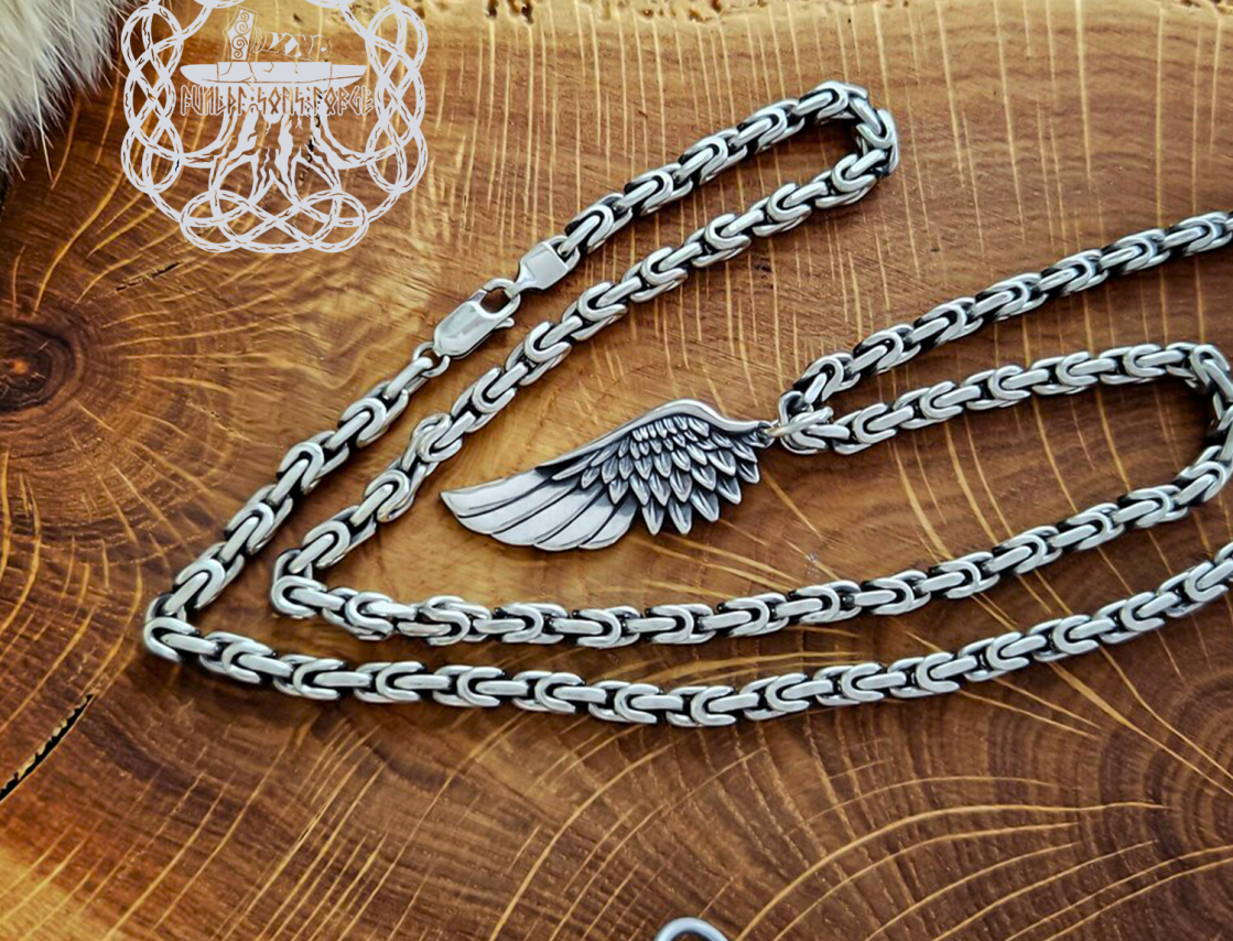 Handmade Sterling Silver Wing Necklace. Eagle Feather Pendant.