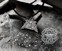 Sterling Silver Odins Ravens Pendant. Featuring Valknut and Odins Horn Symbols.
