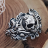 Sterling Silver Floral Skull Ring. Edgy Handmade Biker Jewelry.