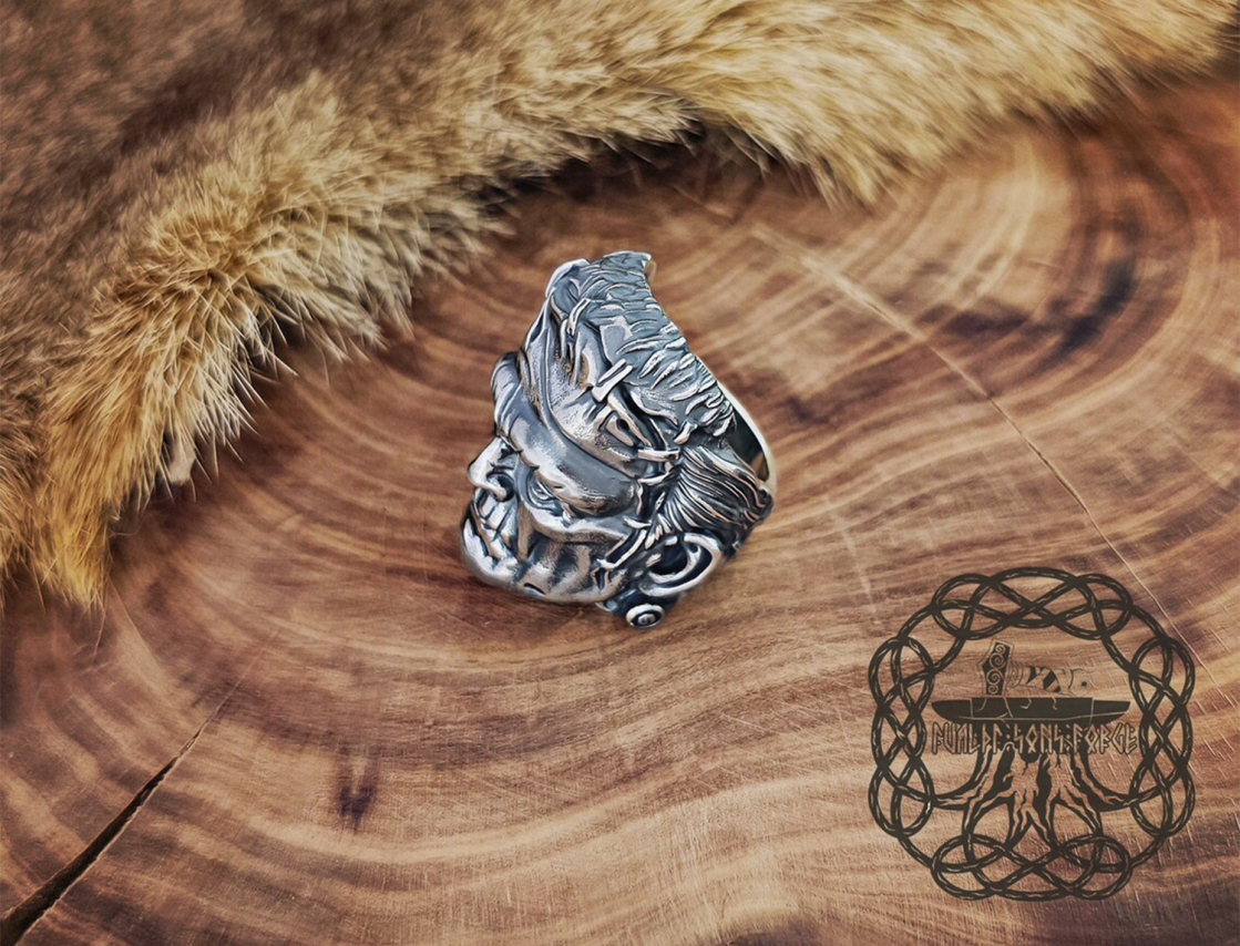 Handmade Sterling Silver Frankenstein Ring. Gothic Inspired Jewelry.