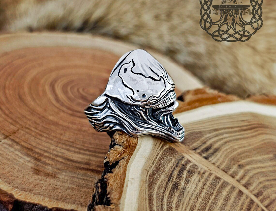 Handmade Sterling Silver Venom Ring. Superhero Cosplay Jewelry.