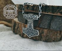 Norse Viking Mjolnir Pendant. Sterling Silver Thor Hammer Necklace.