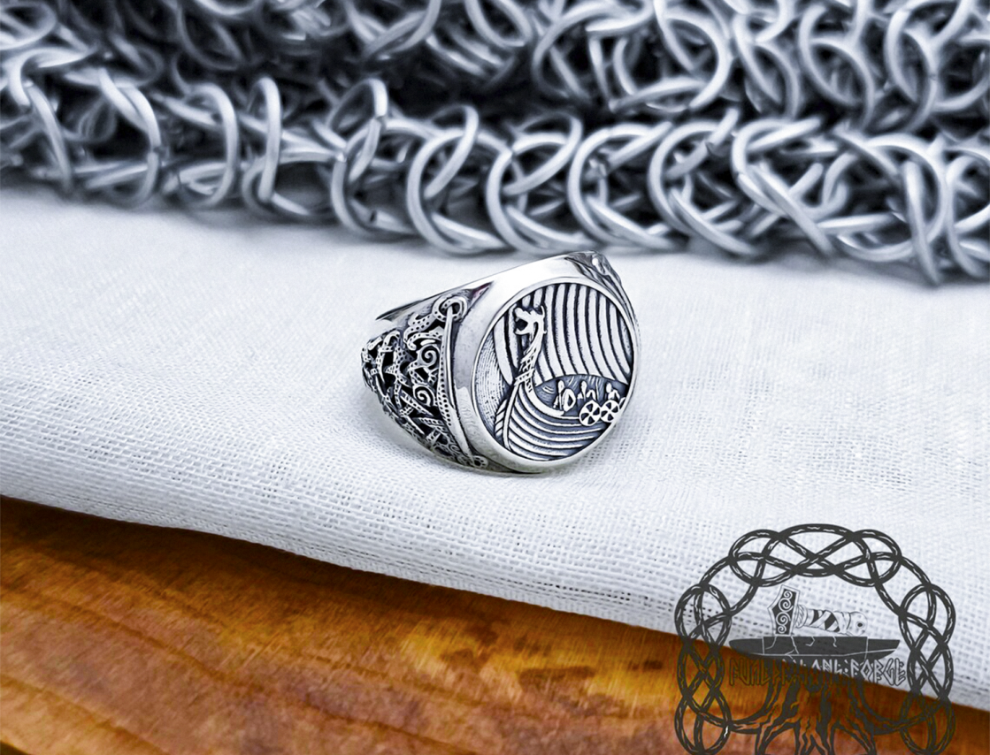 Sterling Silver Longship Ring. Artisan Viking Jewelry.