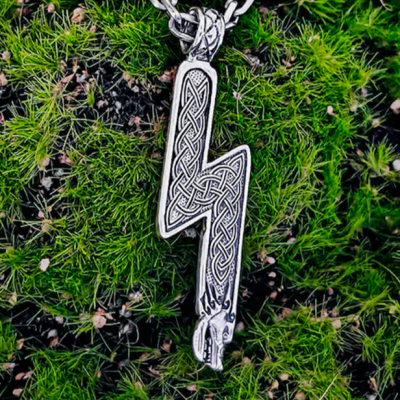 Handmade Norse Viking Sowilo Rune Wolf Pendant. Sterling Silver Runic Necklace.