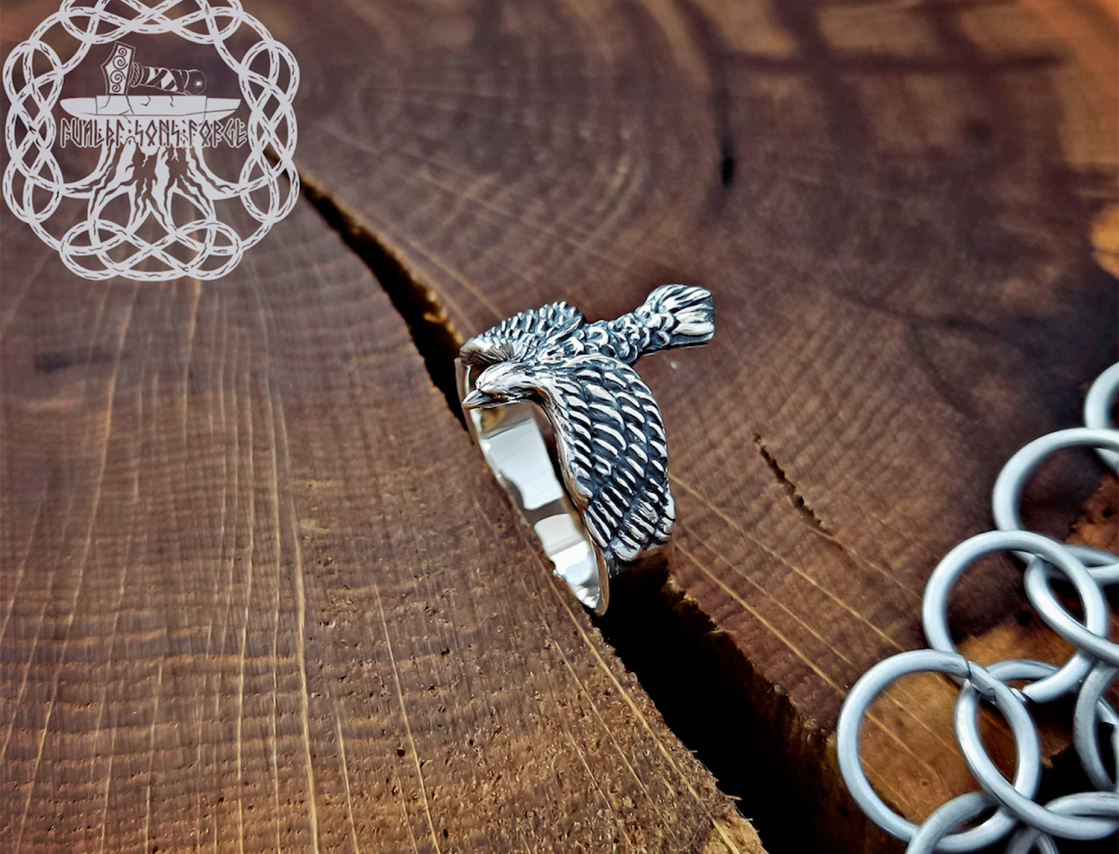 Sterling Silver Eagle Wing Ring. Artisan Crafted Animal Jewelry.