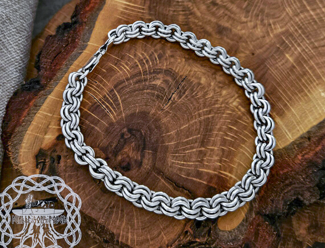 Sterling Silver Viking Bracelet. Handmade Double-Link Design.