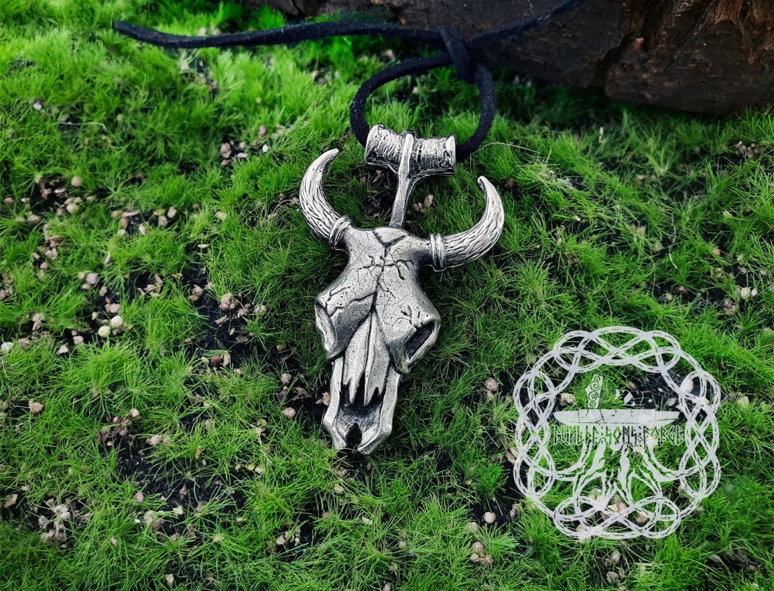 Handmade Sterling Silver Bull Skull Pendant. Detailed Animal Design.