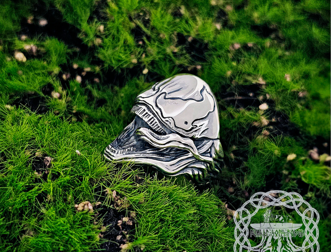 Handmade Sterling Silver Venom Ring. Superhero Cosplay Jewelry.
