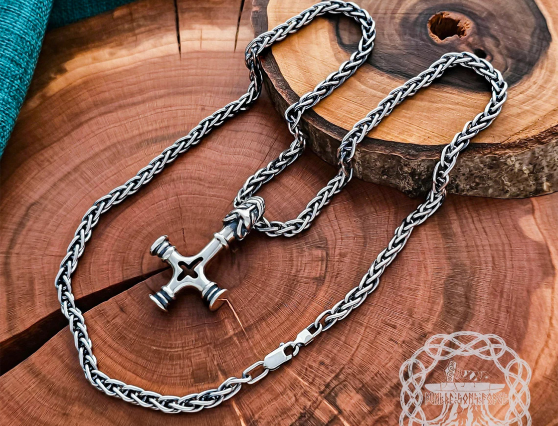 Handmade Sterling Silver Viking Chain Norse Necklace