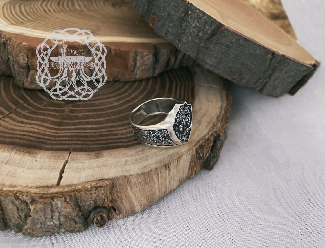 Sterling Silver Slavic Ring. Saint George the Dragon Slayer Design.