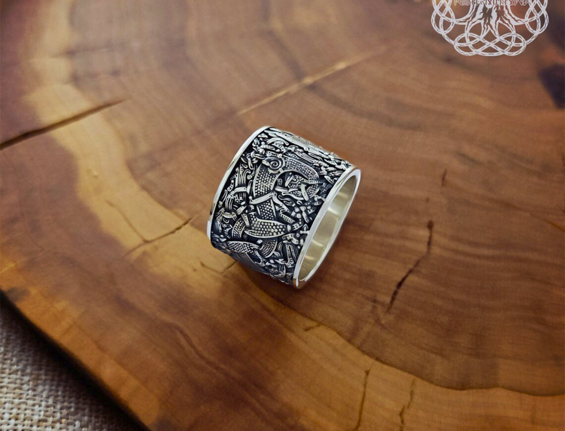 Mammen Style Sterling Silver Viking Ring. Cammin Casket Design.