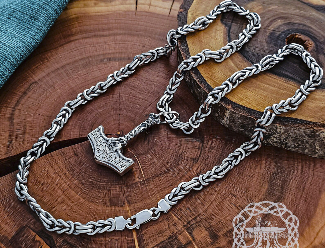 Sterling Silver Celtic Chain. Handmade Norse Jewelry Necklace.