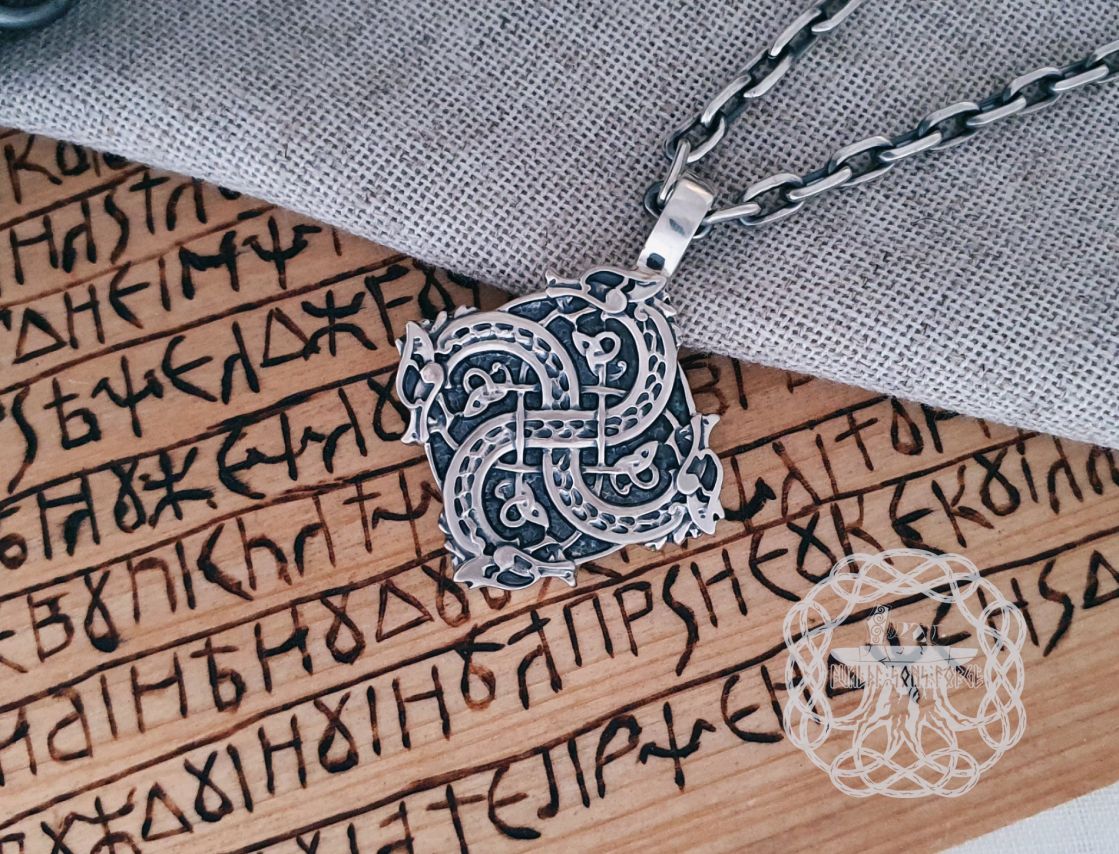 Handmade Sterling Silver Viking Dragon Pendant. Urnes Style Norse Jewelry.