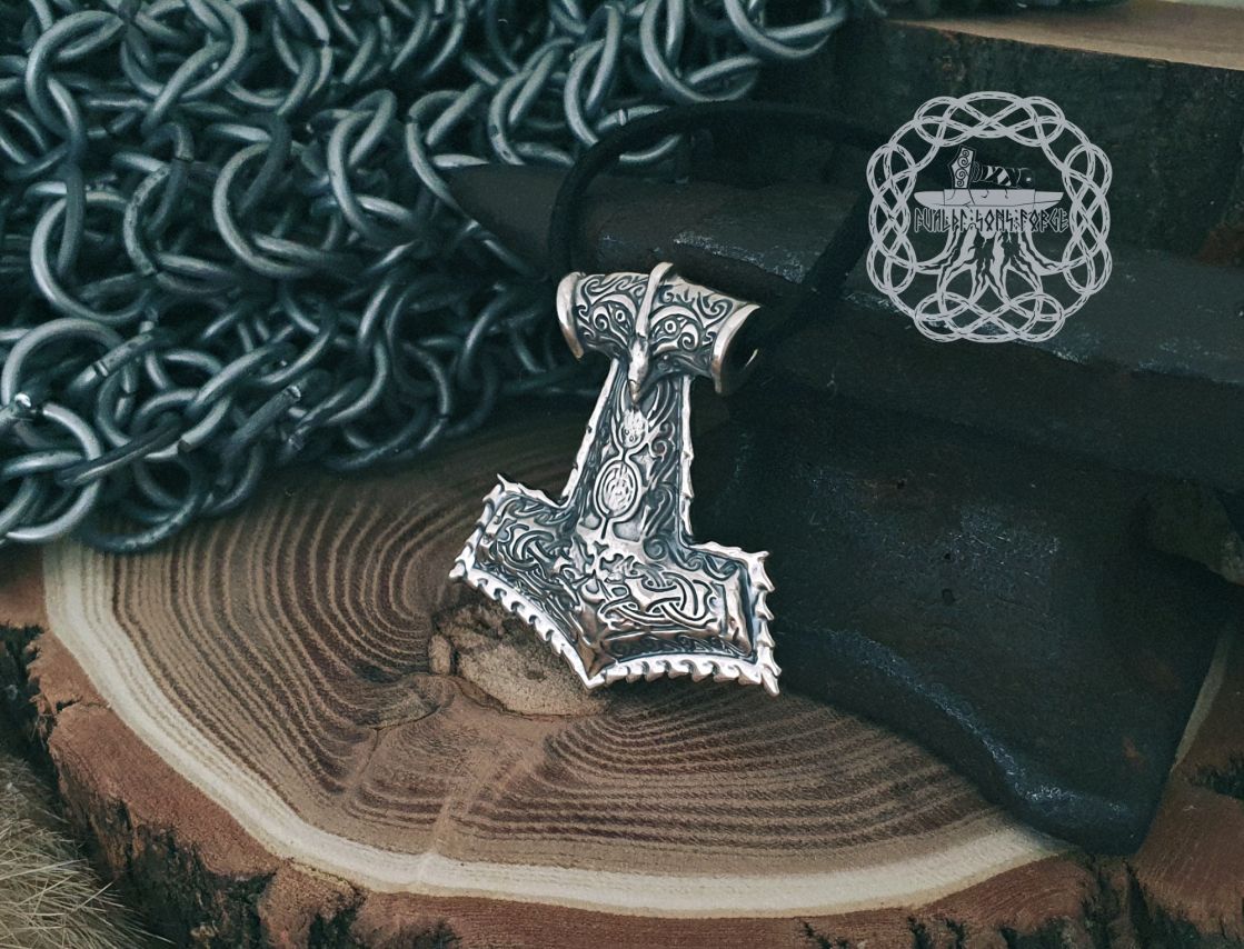 Viking Mjolnir Pendant. Sterling Silver Thor Hammer Necklace.