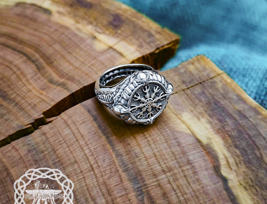 Sterling Silver Viking Helm of Awe Ring. Handmade Skull Design.