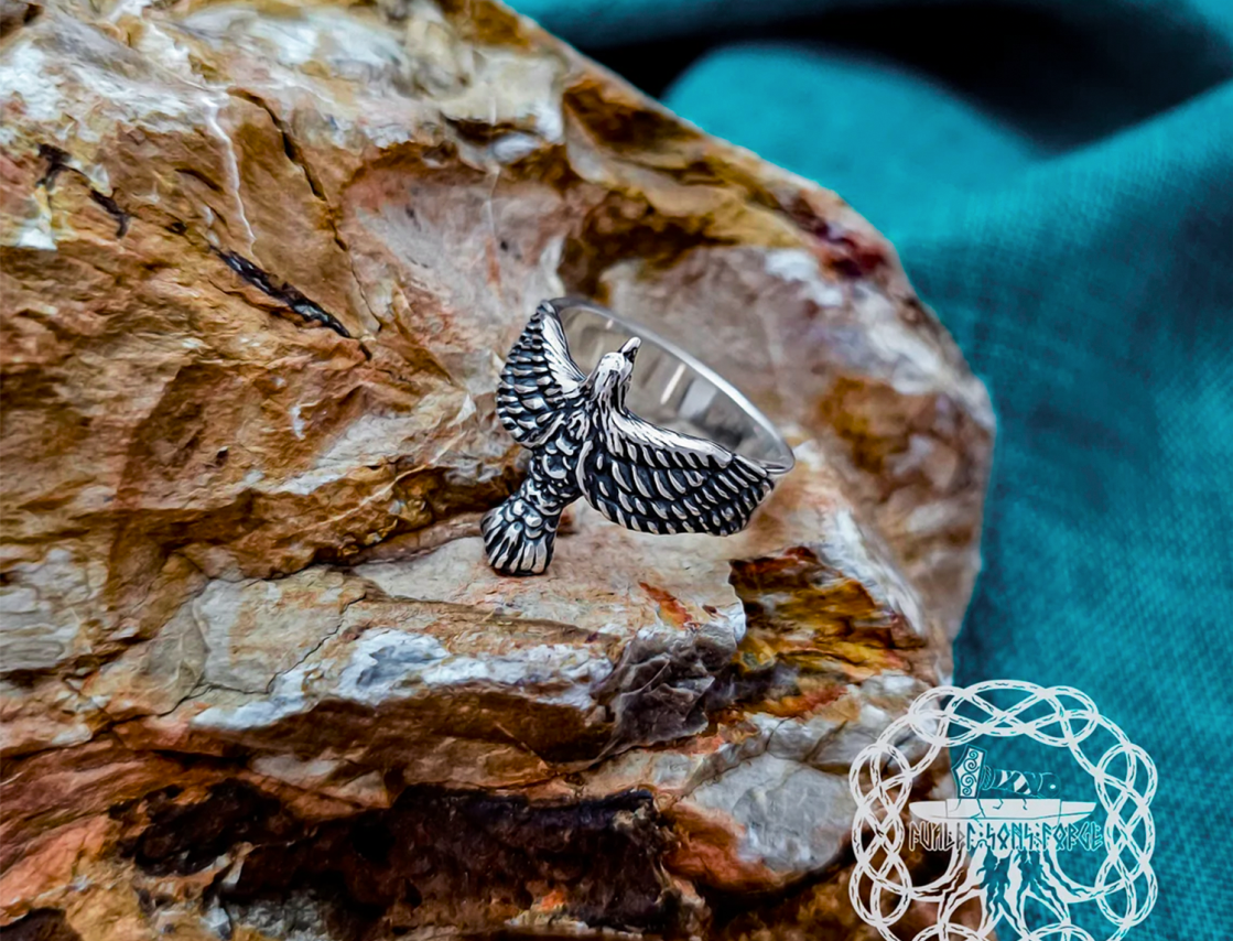 Sterling Silver Eagle Wing Ring. Artisan Crafted Animal Jewelry.