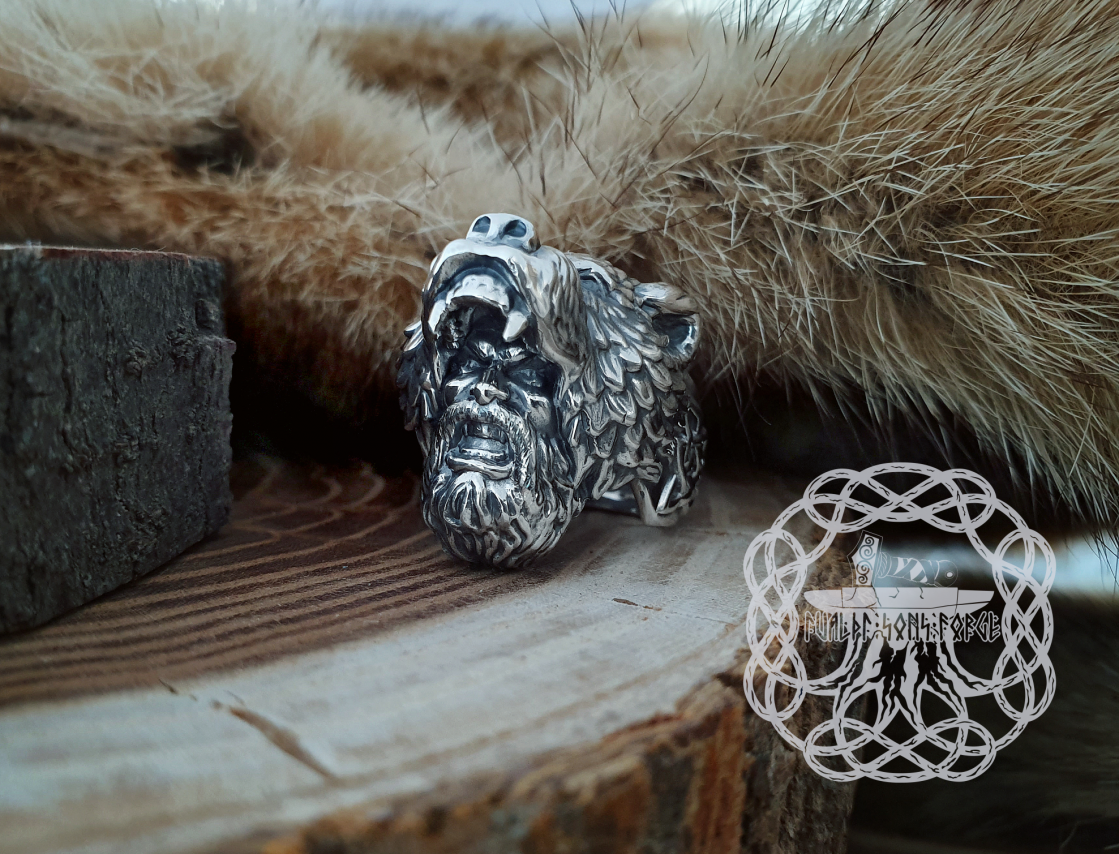 Handmade Sterling Silver Viking Berserker Ring. Norse Bear Jewelry.