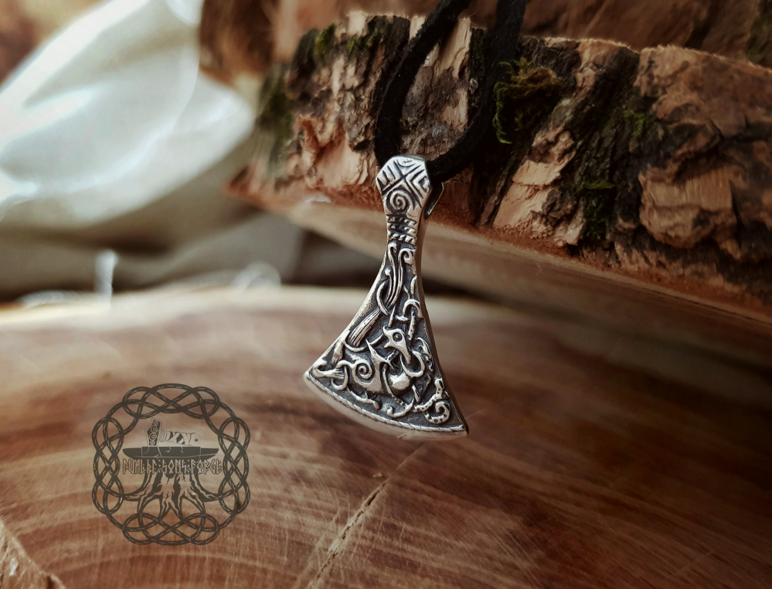 Handmade Sterling Silver Viking Axe Pendant. Mammen Style Necklace.