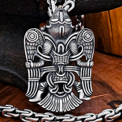 Handmade Sterling Silver Winged Man Pendant. Viking Replica Necklace.