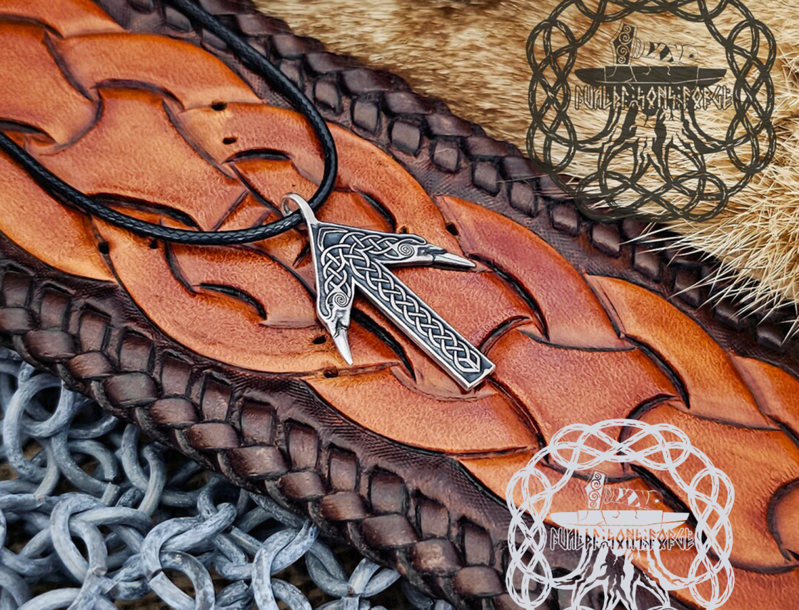 Handmade Sterling Silver Tiwaz Rune Pendant. Viking Raven Norse Necklace.