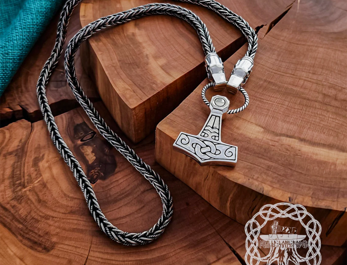 Authentic Wolf Head Filigree Viking Necklace Replica from Gotland. Sterling Silver Norse Chain.