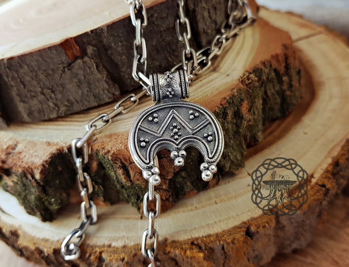 Handmade Sterling Silver Viking Lunula Necklace. Womens Amulet Pendant.