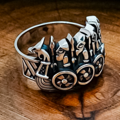 Handcrafted Sterling Silver Viking Longship Ring. Norse Drakkar Jewelry.