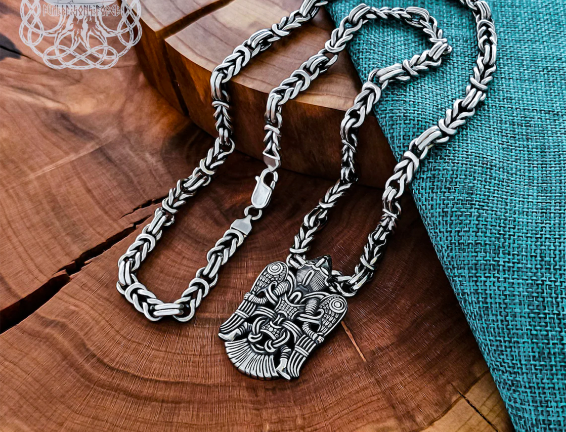 Handmade Sterling Silver Winged Man Pendant. Viking Replica Necklace.