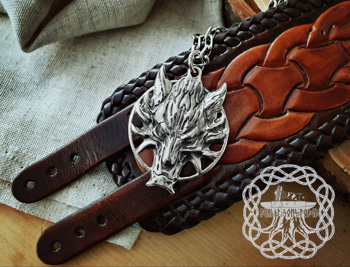 Handmade Sterling Silver Fenrir Pendant. Viking Wolf Necklace.