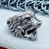 Handmade Viking Wolf Skull Ring. Sterling Silver Ulfhednar Jewelry.