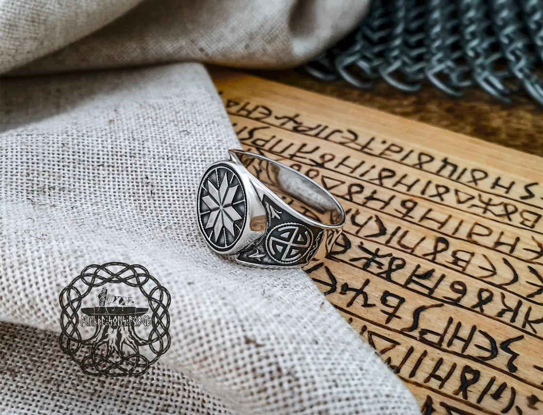Handmade Sterling Silver Alatyr Ring. Slavic Pagan Jewelry.