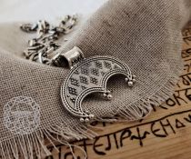 Handmade Sterling Silver Viking Lunula Pendant. Norse Amulet Necklace.