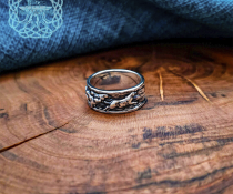 Sterling Silver Wolf Pack Statement Ring. Handmade Wildlife Jewelry.