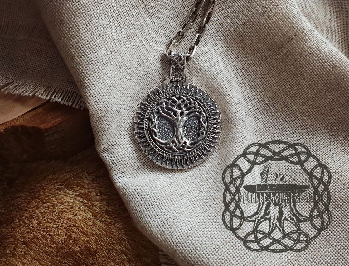 Handmade Sterling Silver Yggdrasil Pendant. Norse Viking World Tree Necklace.