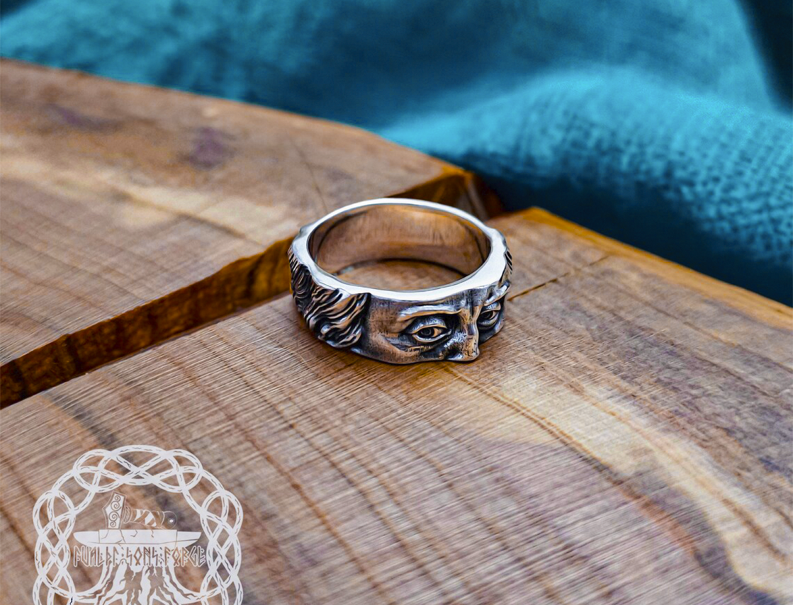 Sterling Silver Benjamin Franklin Ring. Handcrafted Artisan Jewelry.