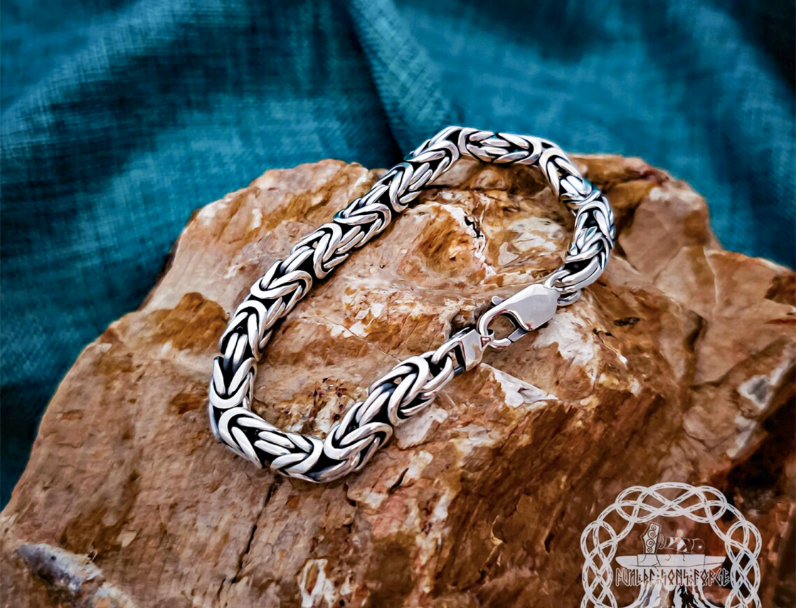 Sterling Silver Byzantine Viking Bracelet. Handcrafted Norse Jewelry.