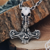 Viking Thor Hammer Necklace. Sterling Silver Skull Mjolnir Pendant.