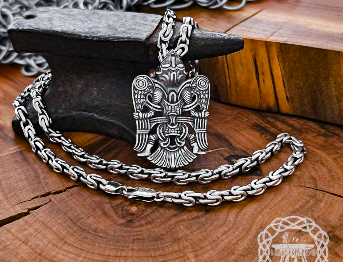 Handmade Sterling Silver Winged Man Pendant. Viking Replica Necklace.