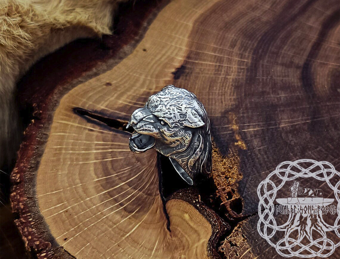 Sterling Silver Tiger Head Ring. Handmade Animal Jewelry.
