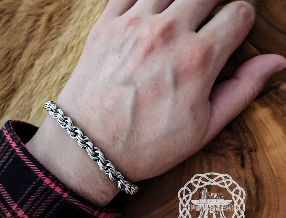 Sterling Silver Norse Bracelet. Handcrafted Viking Jewelry.