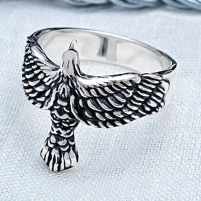 Sterling Silver Eagle Wing Ring. Artisan Crafted Animal Jewelry.