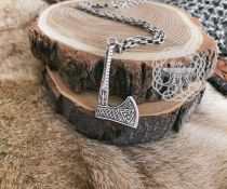 Handmade Viking Axe Pendant. Sterling Silver Valknut Jewelry.