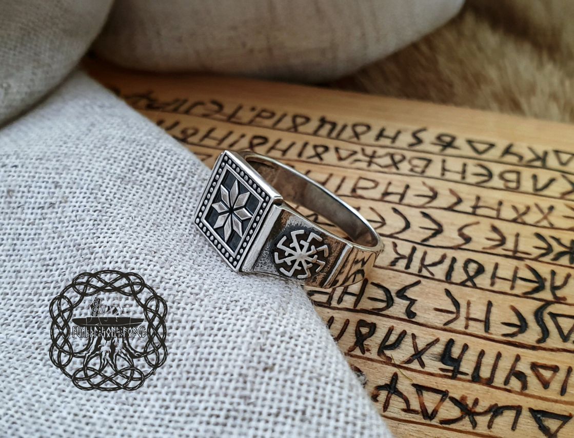 Handmade Sterling Silver Alatyr Ring. Norse Jewelry.