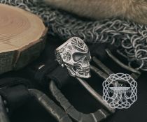 Handmade Sterling Silver Masonic Skull Ring. Freemason Biker Jewelry.