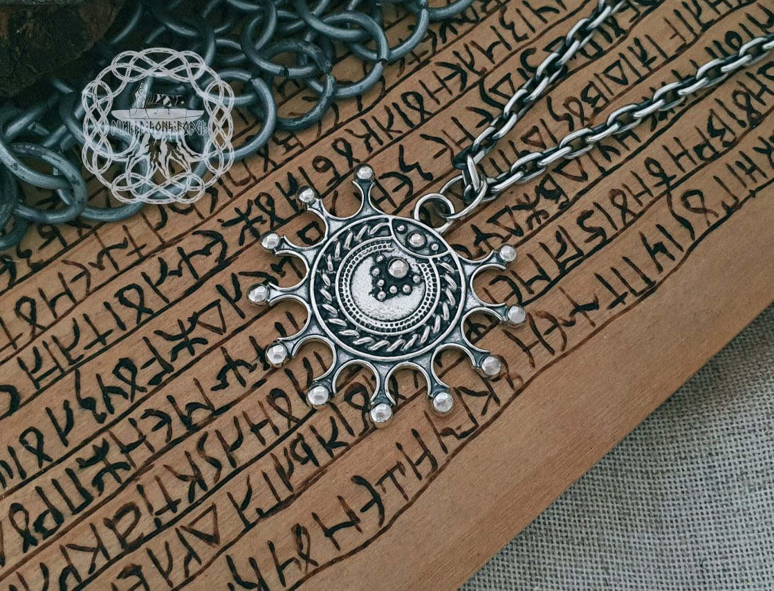 Handmade Sterling Silver Viking Lunula Pendant. Norse Jewelry Necklace.