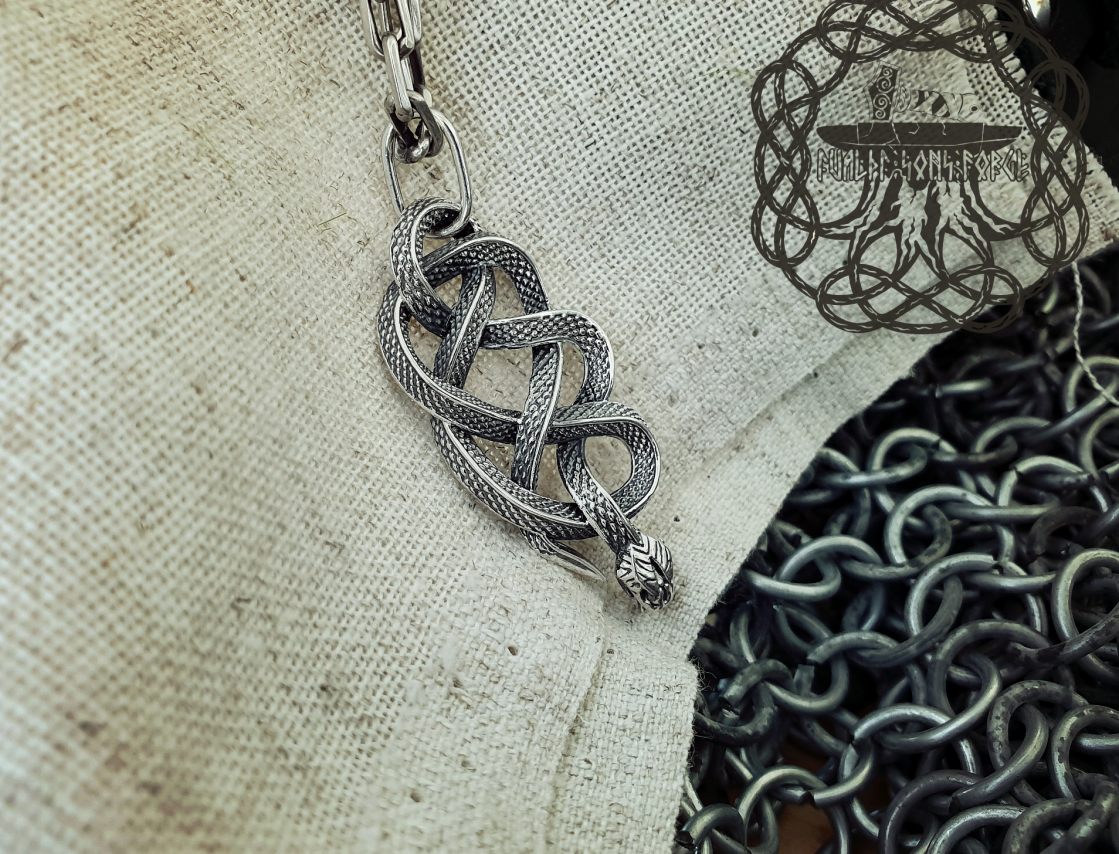 Handmade Sterling Silver Viper School Medallion. Witcher Snake Pendant.