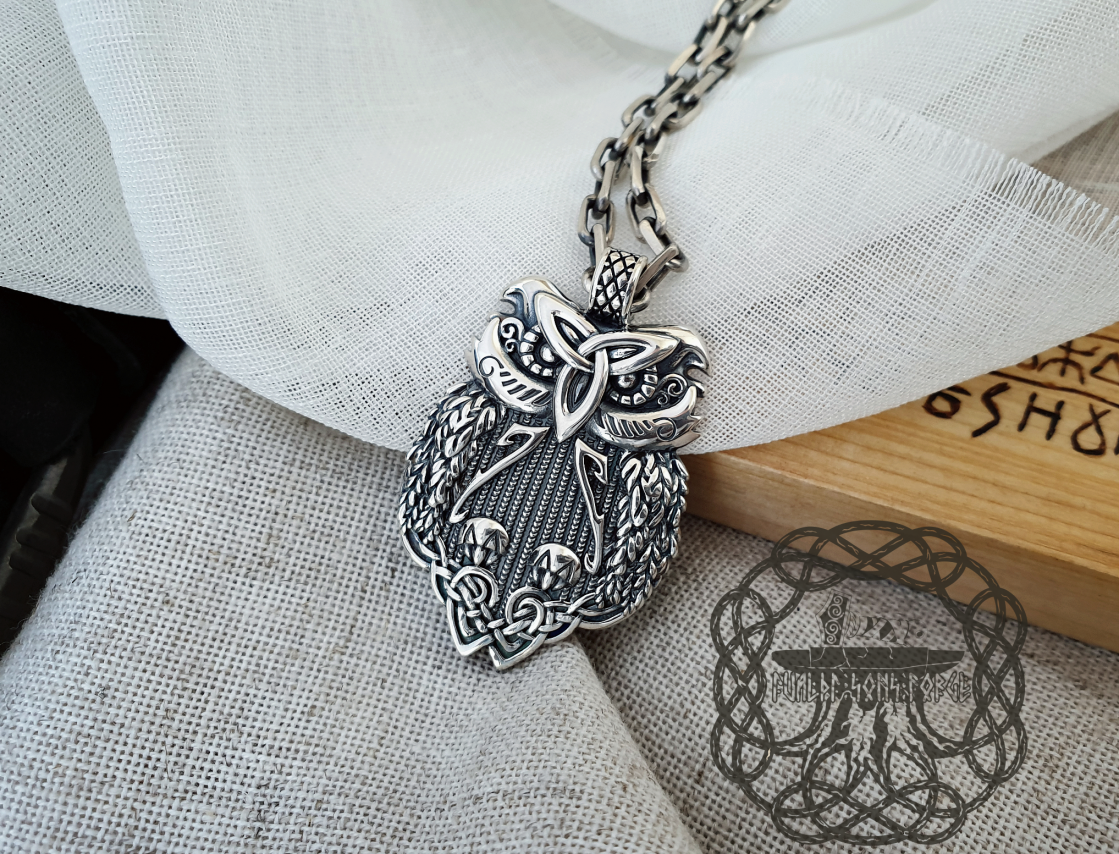 Sterling Silver Celtic Owl Necklace. Handmade Viking Jewelry.