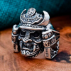 Handmade Sterling Silver Samurai Mask Ring. Artisan Japanese Design.